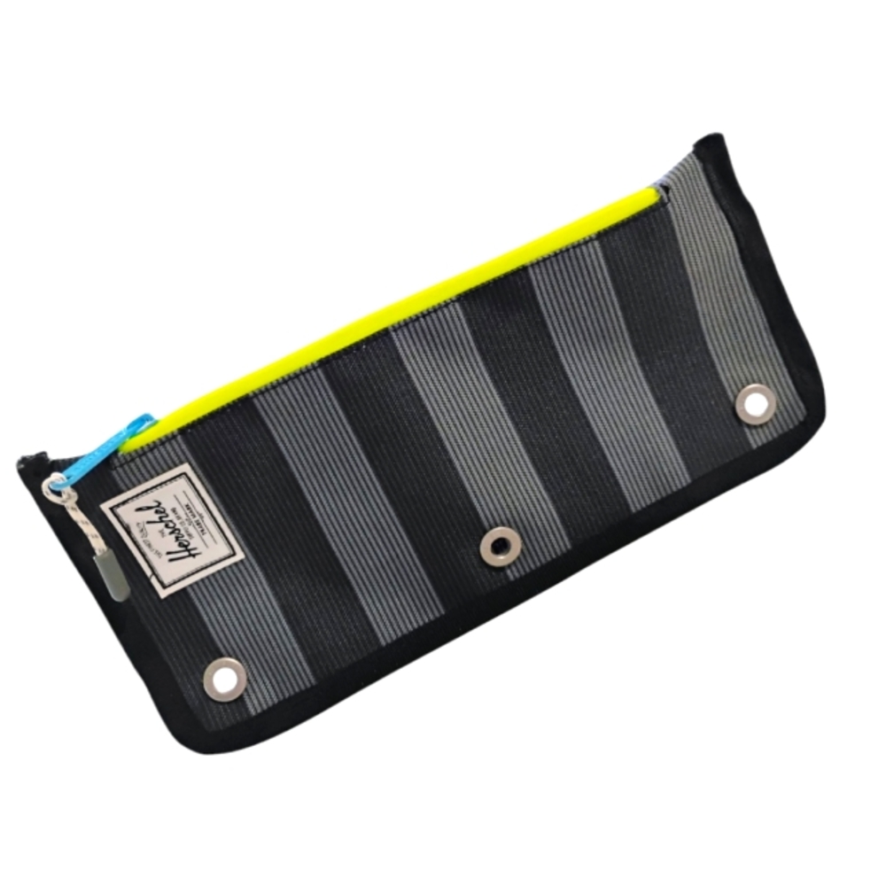 Herschel Supply Company. Striped Black Soft Zip Pencil Case with Neon Accents